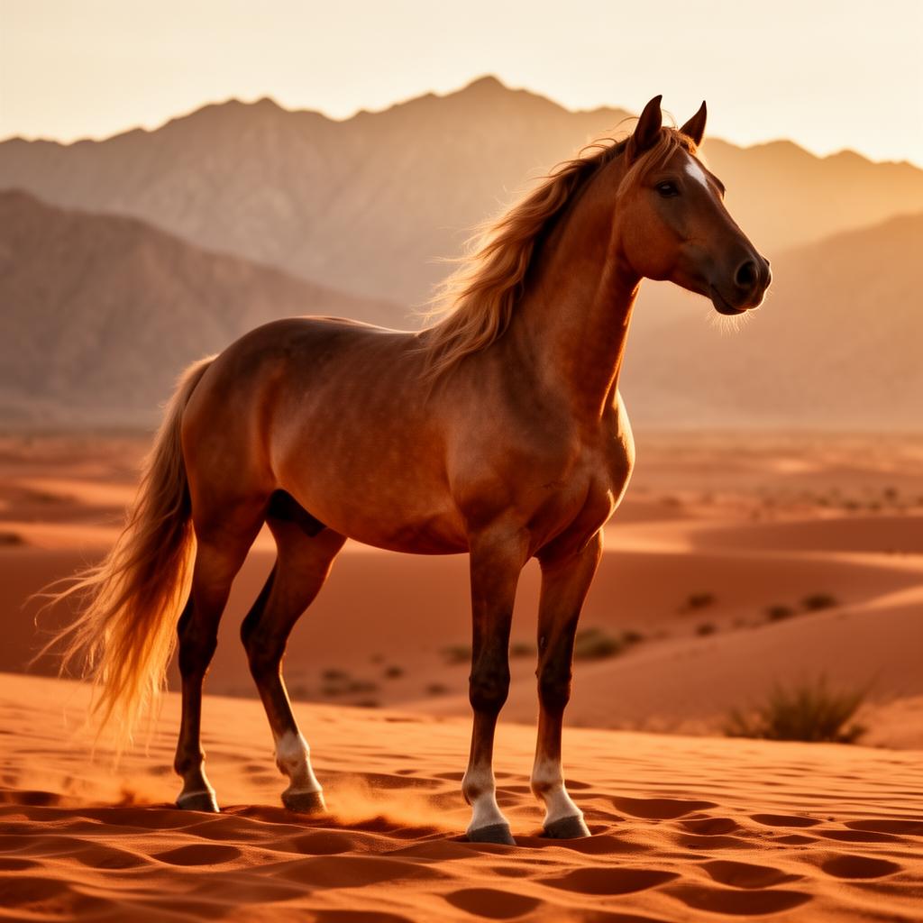 Étalon Barbe au coucher du soleil dans le désert marocain